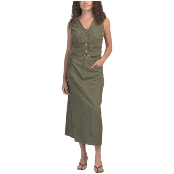 GILLI 2pc Corduroy Cropped Vest And Maxi Skirt Set - Picture 1 of 3
